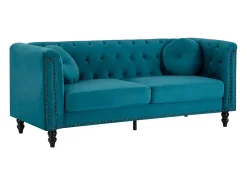 Vente-unique Sofá de 3 lugares em veludo azul-esverdeado estilo charme TURNER^ Sofá