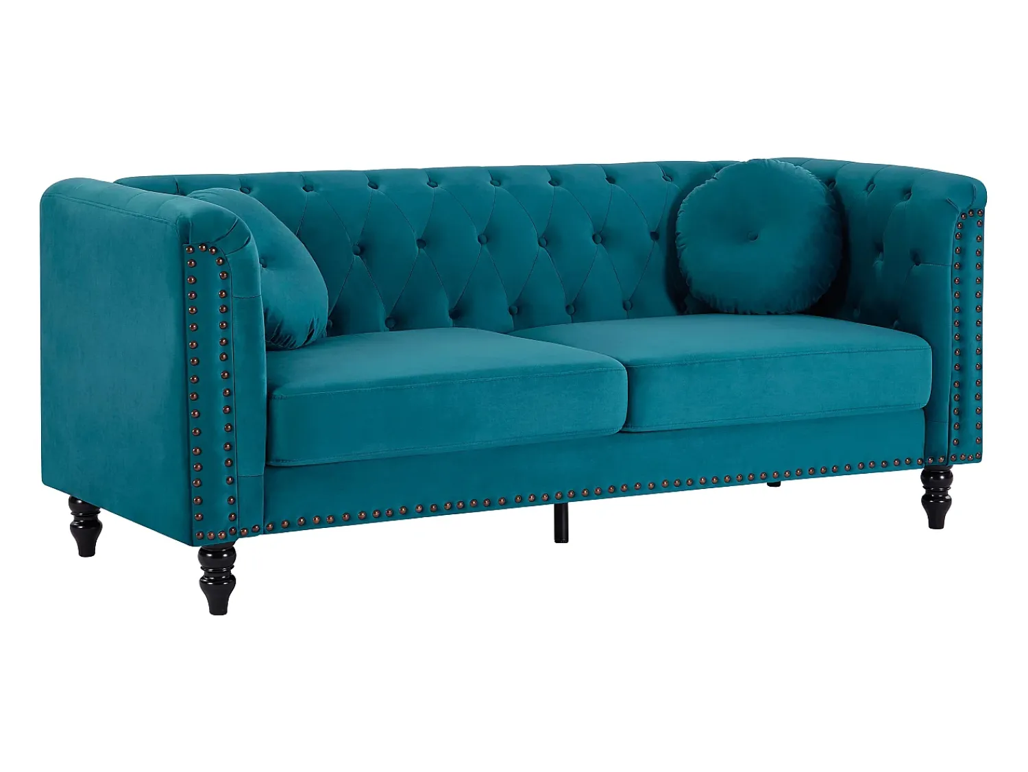 Vente-unique Sofá de 3 lugares em veludo azul-esverdeado estilo charme TURNER^ Sofá