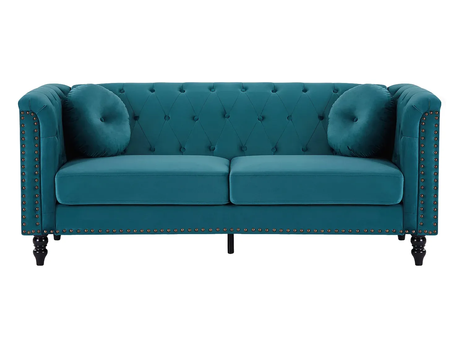 Vente-unique Sofá de 3 lugares em veludo azul-esverdeado estilo charme TURNER^ Sofá