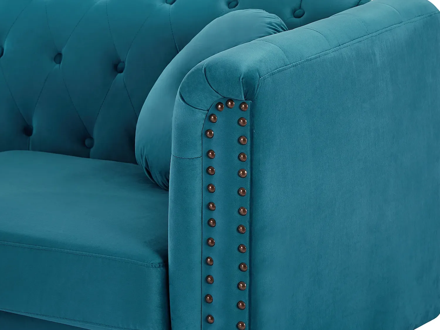 Vente-unique Sofá de 3 lugares em veludo azul-esverdeado estilo charme TURNER^ Sofá