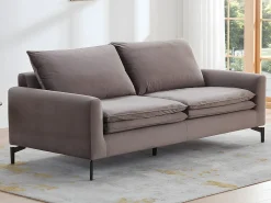 Sofá|Vente-unique Sofá de 3 lugares em veludo estilo contemporâneo - ISENA Taupe