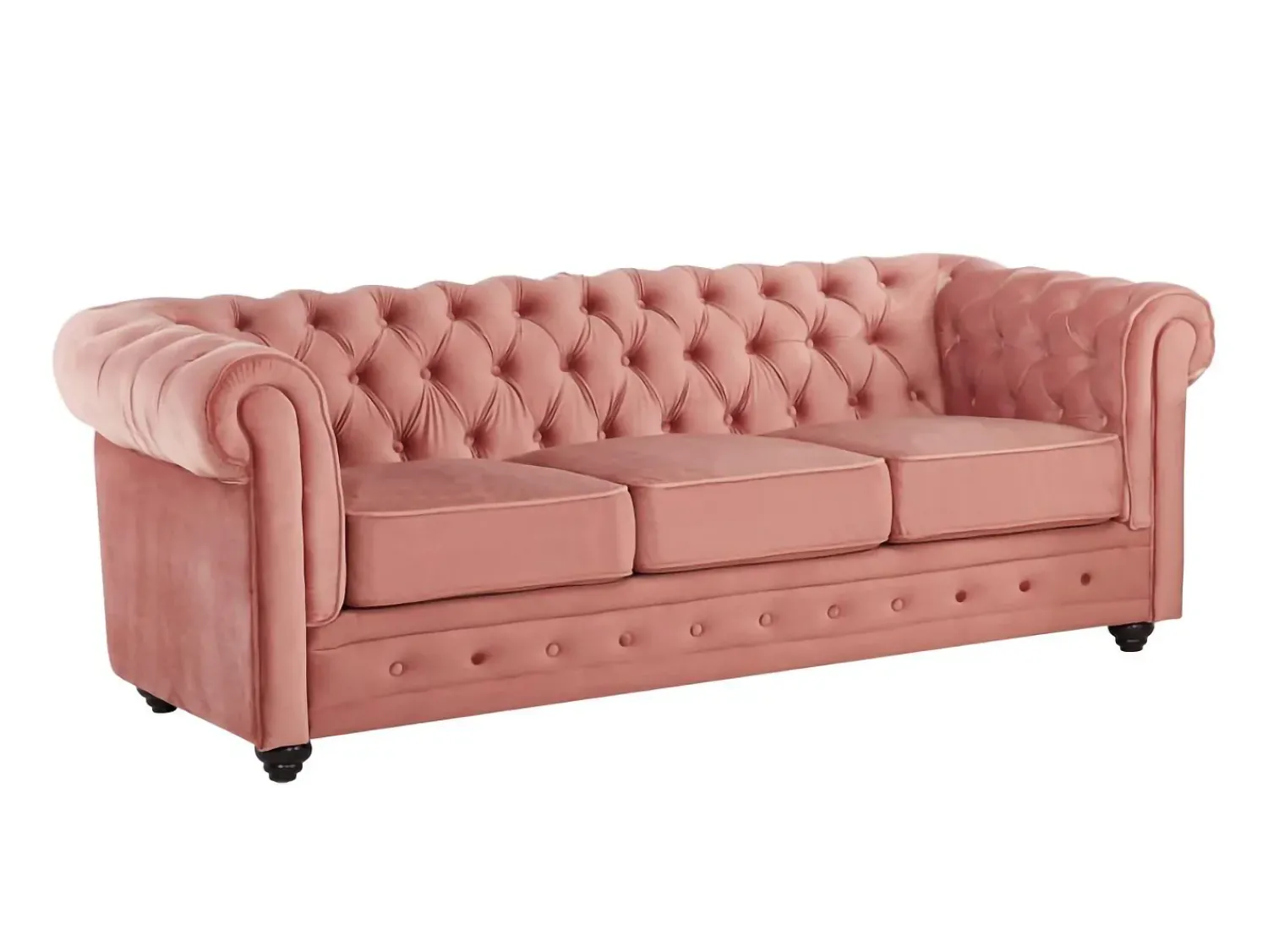 Vente-unique Sofá de 3 lugares em veludo rosa pastel CHESTERFIELD^ Sofá