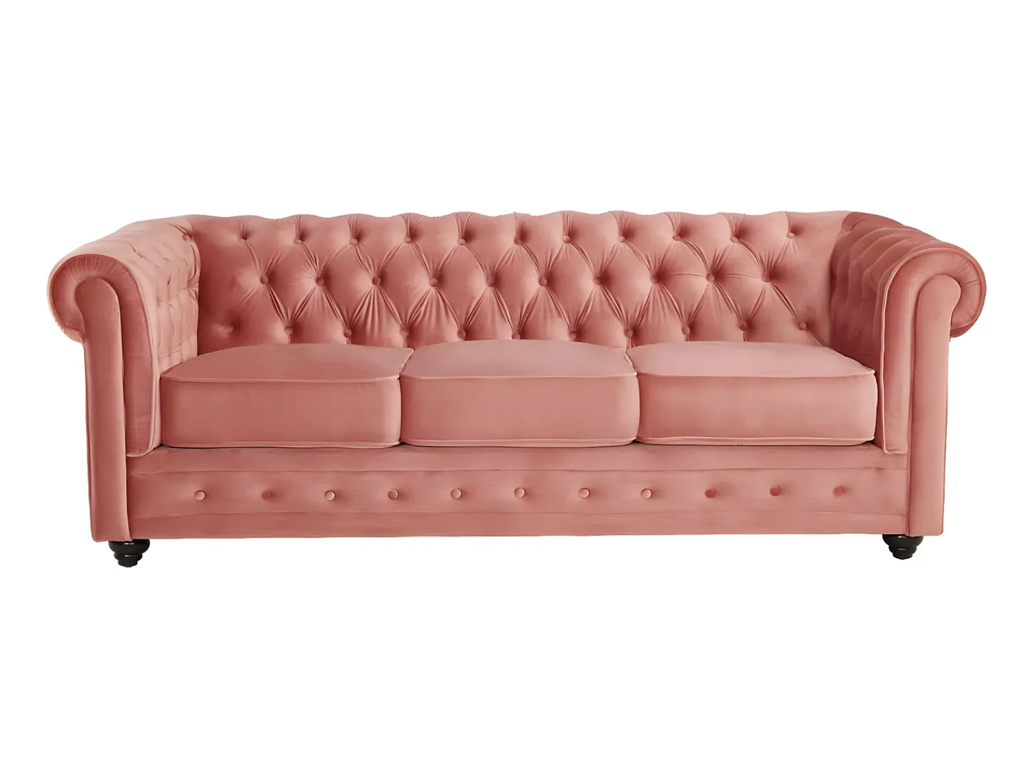Vente-unique Sofá de 3 lugares em veludo rosa pastel CHESTERFIELD^ Sofá