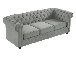 Sofá|Vente-unique Sofá de 3 lugares em veludo cinzento prateado CHESTERFIELD Cinzento claro