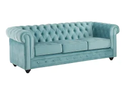 Vente-unique Sofá de 3 lugares em veludo azul pastel CHESTERFIELD Azul claro