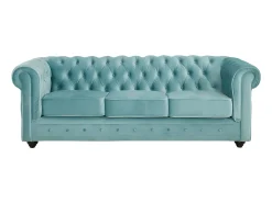 Vente-unique Sofá de 3 lugares em veludo azul pastel CHESTERFIELD Azul claro