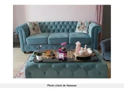 Vente-unique Sofá de 3 lugares em veludo azul pastel CHESTERFIELD Azul claro
