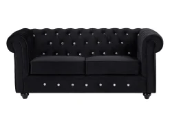 Sofá|Vente-unique Sofá de 2 lugares em veludo com botões efeito cristal CHESTERFIELD Preto