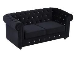 Sofá|Vente-unique Sofá de 2 lugares em veludo com botões efeito cristal CHESTERFIELD Preto
