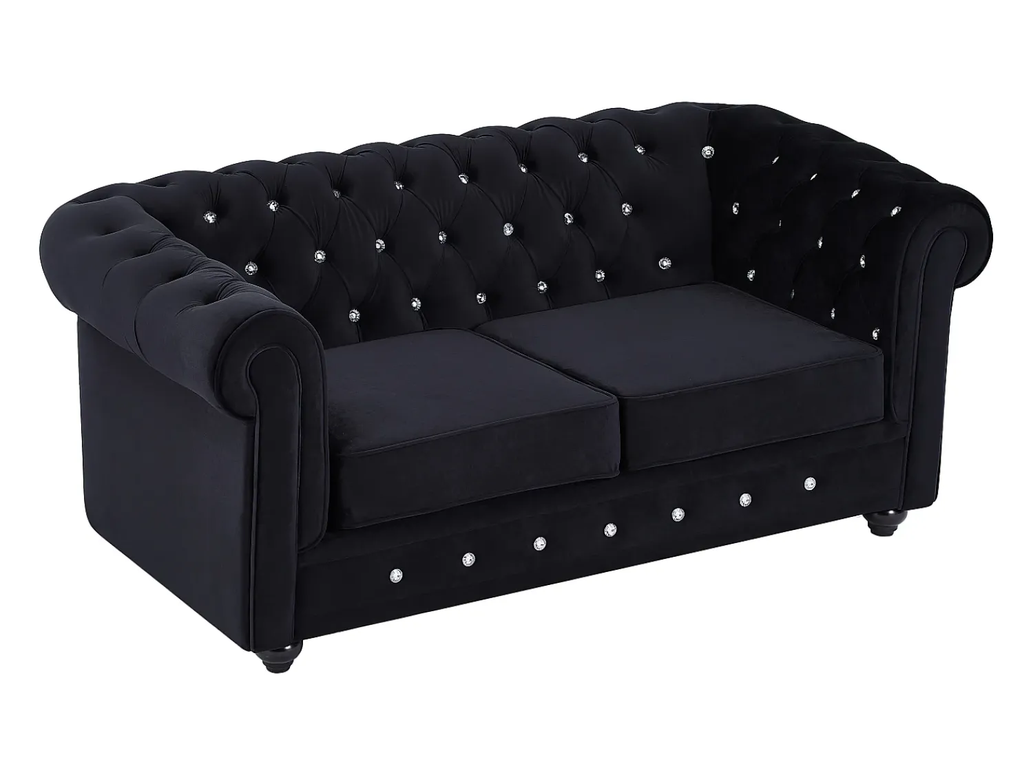 Sofá|Vente-unique Sofá de 2 lugares em veludo com botões efeito cristal CHESTERFIELD Preto