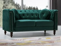 Hot Vente-unique Sofá de 2 lugares em veludo verde-esmeralda estilo charme TURNER Verde esmeralda