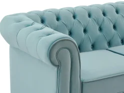 Sofá|Vente-unique Sofá de 2 lugares em veludo azul pastel - CHESTERFIELD Azul claro