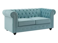 Sofá|Vente-unique Sofá de 2 lugares em veludo azul pastel - CHESTERFIELD Azul claro