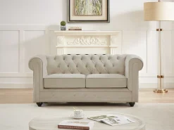 Sofá|Vente-unique Sofá de 2 lugares em veludo cor - CHESTERFIELD Bege