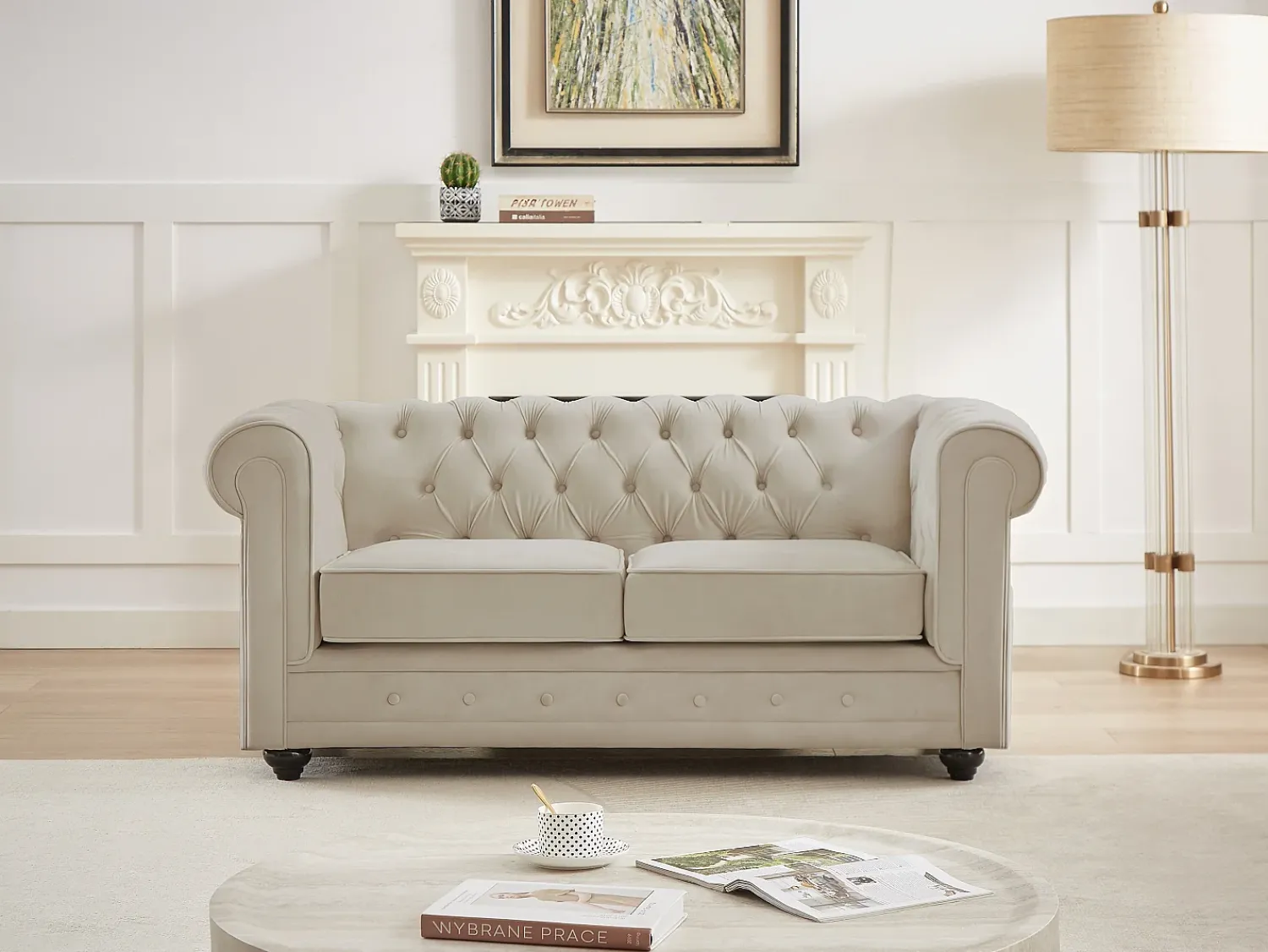 Sofá|Vente-unique Sofá de 2 lugares em veludo cor - CHESTERFIELD Bege