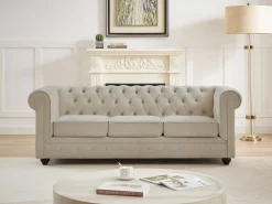 Sofá*Vente-unique Sofá de 3 lugares em veludo cor - CHESTERFIELD Bege