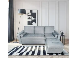 Concept-Usine Sofá de 3 lugares em veludo cinza claro COVENTRY com pufe - Confortável, elegante e prático^ Sofá