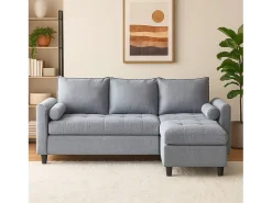 Concept-Usine Sofá de 3 lugares em veludo cinza claro COVENTRY com pufe - Confortável, elegante e prático^ Sofá