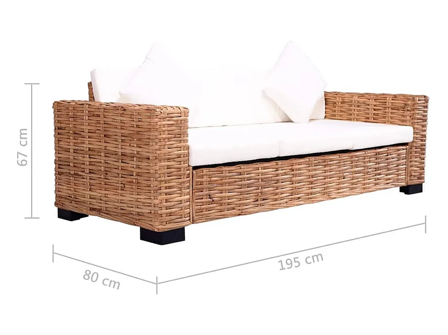 Sofá|vidaxl Sofá de 3 lugares em vime genuíno Branco
