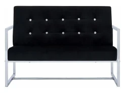 Sofá|Helloshop26 Sofá de 2 lugares para sala de estar sala de visitas casa interiores com apoios de braço cromados e veludo 02_0019024 Preto