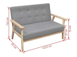 Sofá*Helloshop26 Sofá de 2 lugares para sala de estar sala de TV decoração de interiores tecido cinza claro 02_0020635 Cinzento