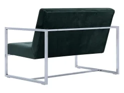 Online Helloshop26 Sofá de 2 lugares para sala de estar decoração de interiores com braços escuro cromado e veludo 02_0020689 Verde