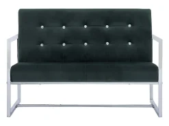 Online Helloshop26 Sofá de 2 lugares para sala de estar decoração de interiores com braços escuro cromado e veludo 02_0020689 Verde