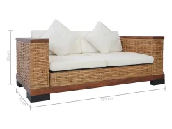 Sofá|Helloshop26 Sofá de 2 lugares para sala de estar sala de TV ou decoração de interiores com almofadas em rattan natural marrom 02_0019492 Castanho