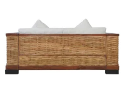 Sofá|Helloshop26 Sofá de 2 lugares para sala de estar sala de TV ou decoração de interiores com almofadas em rattan natural marrom 02_0019492 Castanho