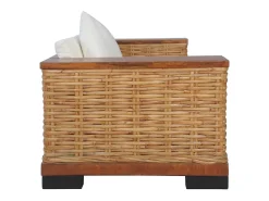Sofá|Helloshop26 Sofá de 2 lugares para sala de estar sala de TV ou decoração de interiores com almofadas em rattan natural marrom 02_0019492 Castanho