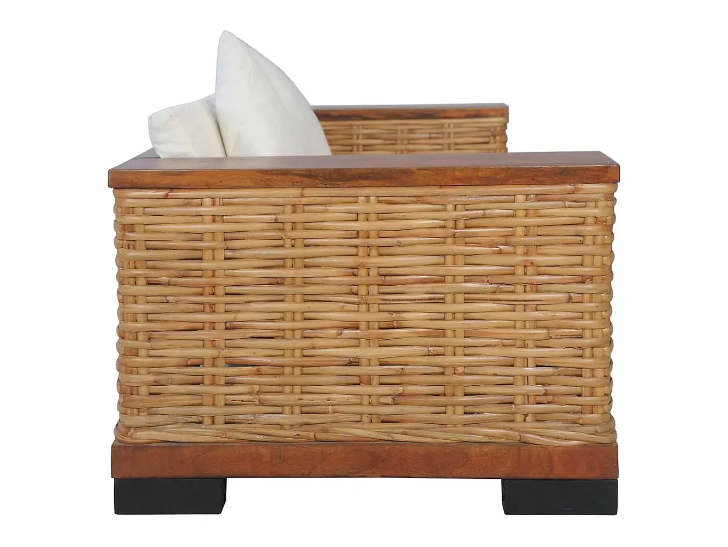 Sofá|Helloshop26 Sofá de 2 lugares para sala de estar sala de TV ou decoração de interiores com almofadas em rattan natural marrom 02_0019492 Castanho
