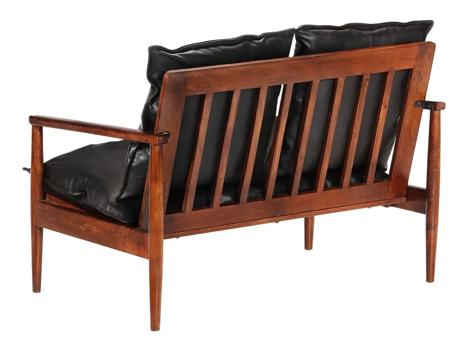 Online Helloshop26 Sofá de 2 lugares para sala de estar sala de TV casa decoração de interiores em couro genuíno e madeira maciça de acácia 02_0019111 Preto