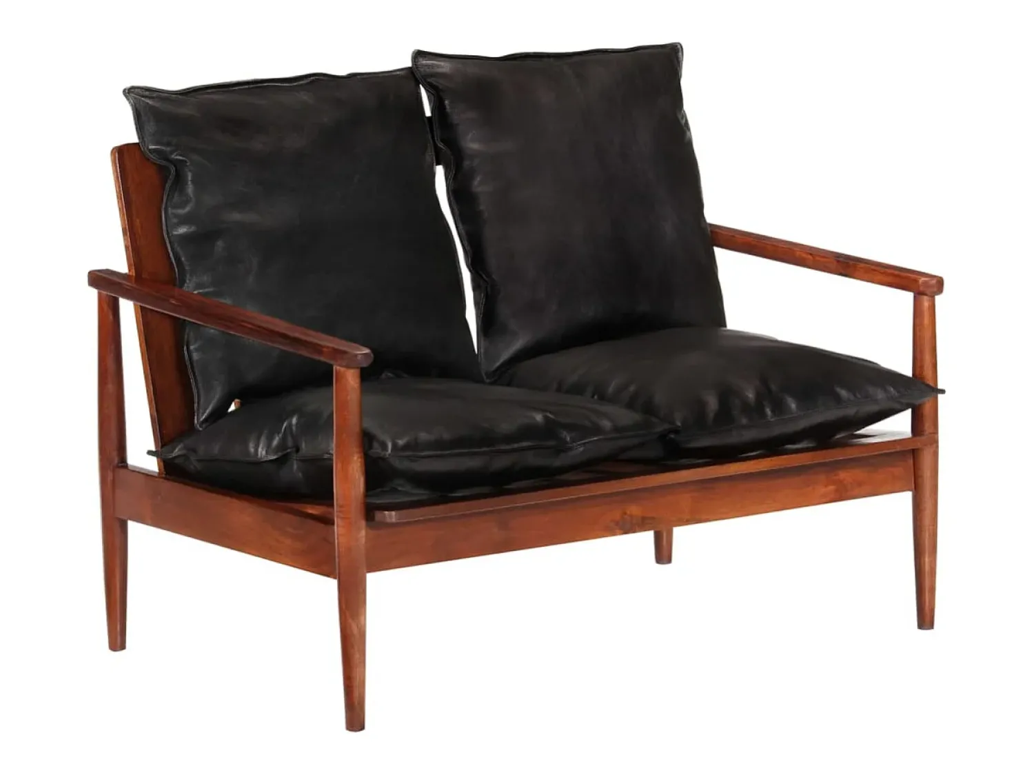 Online Helloshop26 Sofá de 2 lugares para sala de estar sala de TV casa decoração de interiores em couro genuíno e madeira maciça de acácia 02_0019111 Preto