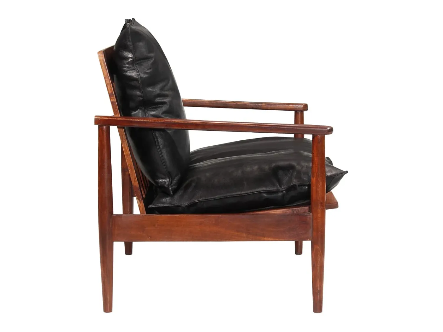 Online Helloshop26 Sofá de 2 lugares para sala de estar sala de TV casa decoração de interiores em couro genuíno e madeira maciça de acácia 02_0019111 Preto