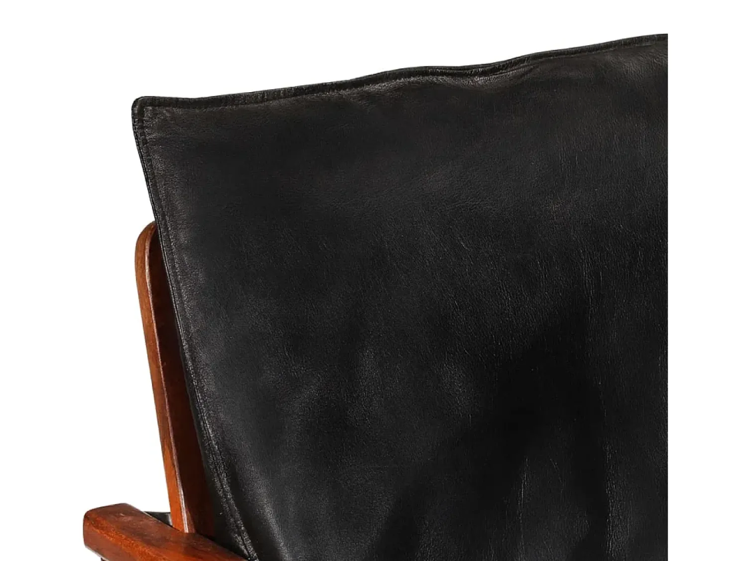 Online Helloshop26 Sofá de 2 lugares para sala de estar sala de TV casa decoração de interiores em couro genuíno e madeira maciça de acácia 02_0019111 Preto