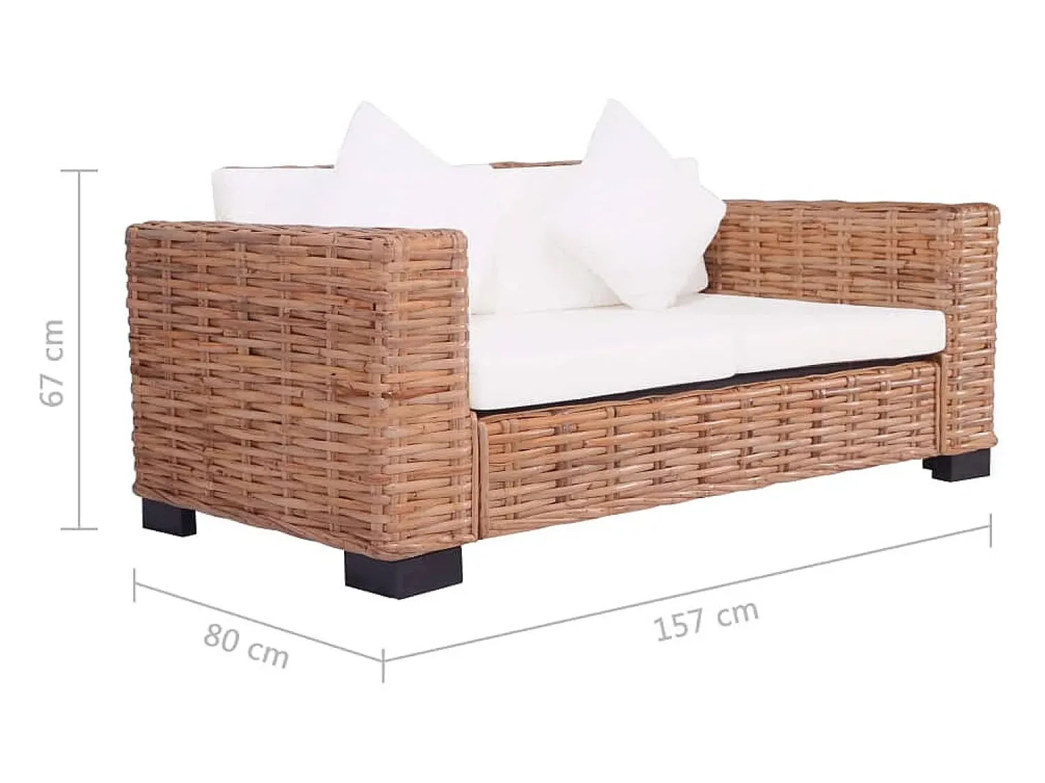 Helloshop26 Sofá de 2 lugares para sala de estar sala de TV casa decoração de interiores em rattan natural 02_0019645^ Sofá