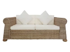 Sofá*Helloshop26 Sofá de 2 lugares para sala de estar sala de TV ou decoração de interiores com almofadas de rattan natural 02_0020837 Multicor