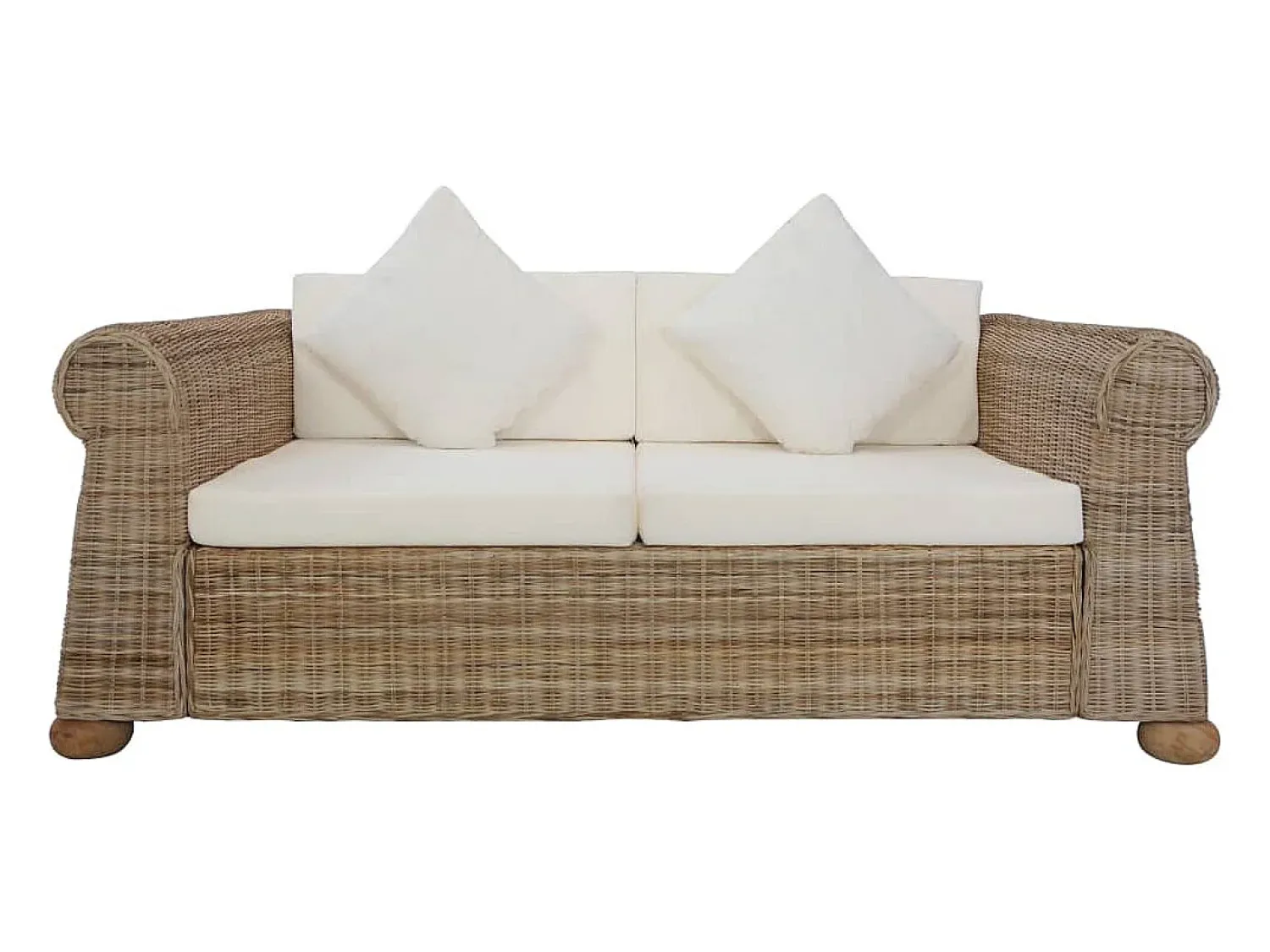 Sofá*Helloshop26 Sofá de 2 lugares para sala de estar sala de TV ou decoração de interiores com almofadas de rattan natural 02_0020837 Multicor