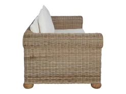 Sofá*Helloshop26 Sofá de 2 lugares para sala de estar sala de TV ou decoração de interiores com almofadas de rattan natural 02_0020837 Multicor