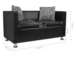 Sofá|Helloshop26 Sofá de 2 lugares para sala de estar decoração de interiores couro sintético 02_0018926 Preto