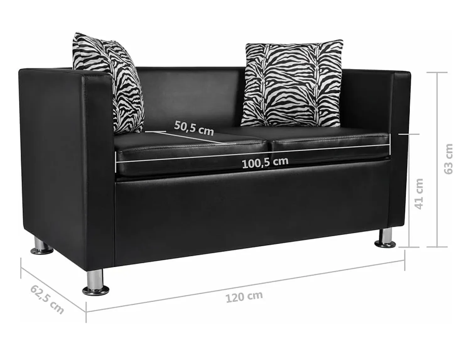Sofá|Helloshop26 Sofá de 2 lugares para sala de estar decoração de interiores couro sintético 02_0018926 Preto