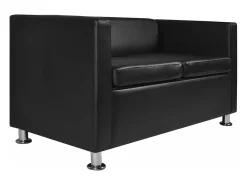Sofá|Helloshop26 Sofá de 2 lugares para sala de estar decoração de interiores couro sintético 02_0018926 Preto