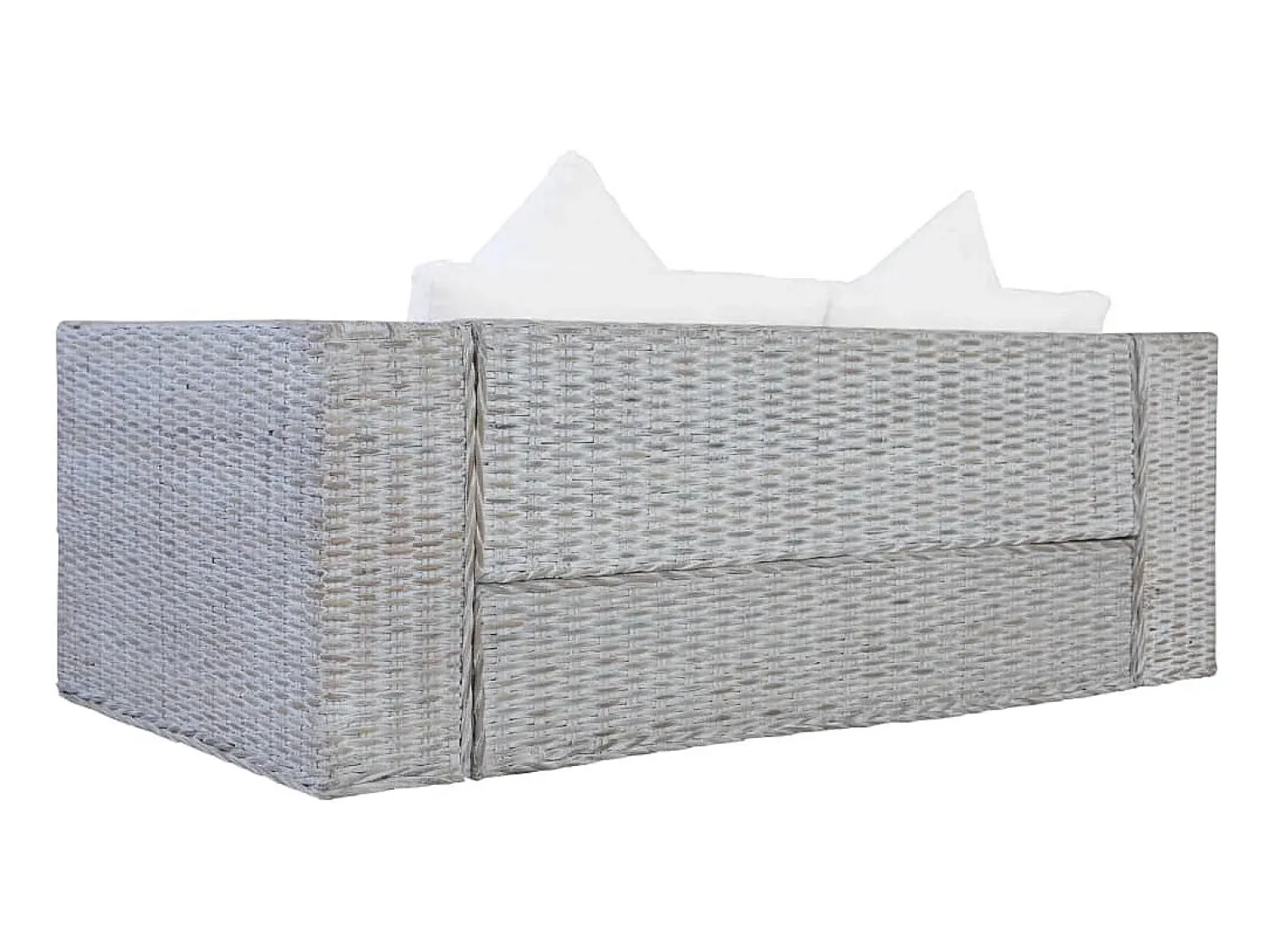 Sofá|Helloshop26 Sofá de 2 lugares para sala de estar decoração de interiores com almofadas de rattan cinza natural 02_0019624 Cinzento