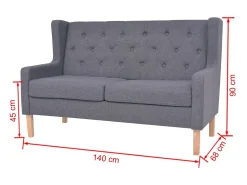 Sofá|Helloshop26 Sofá de 2 lugares para sala de estar sala de TV decoração de interiores tecido cinza 02_0018847 Cinzento