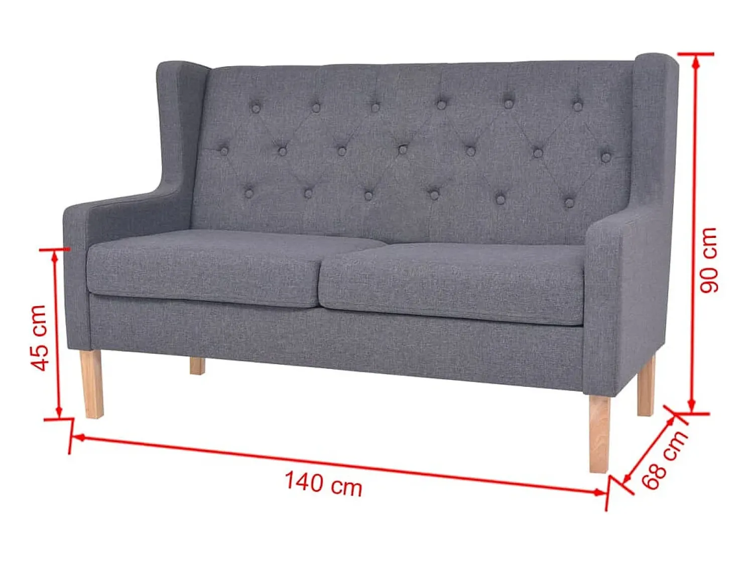 Sofá|Helloshop26 Sofá de 2 lugares para sala de estar sala de TV decoração de interiores tecido cinza 02_0018847 Cinzento