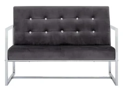 Sofá*Helloshop26 Sofá de 2 lugares para sala de estar decoração de interiores com braços cinza escuro cromado e veludo 02_0019479 Cinzento