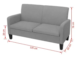 Sofá|Helloshop26 Sofá de 2 lugares para sala de estar casa uso interno 135 x 65 x 76 cm cinza claro 02_0019435 Cinzento