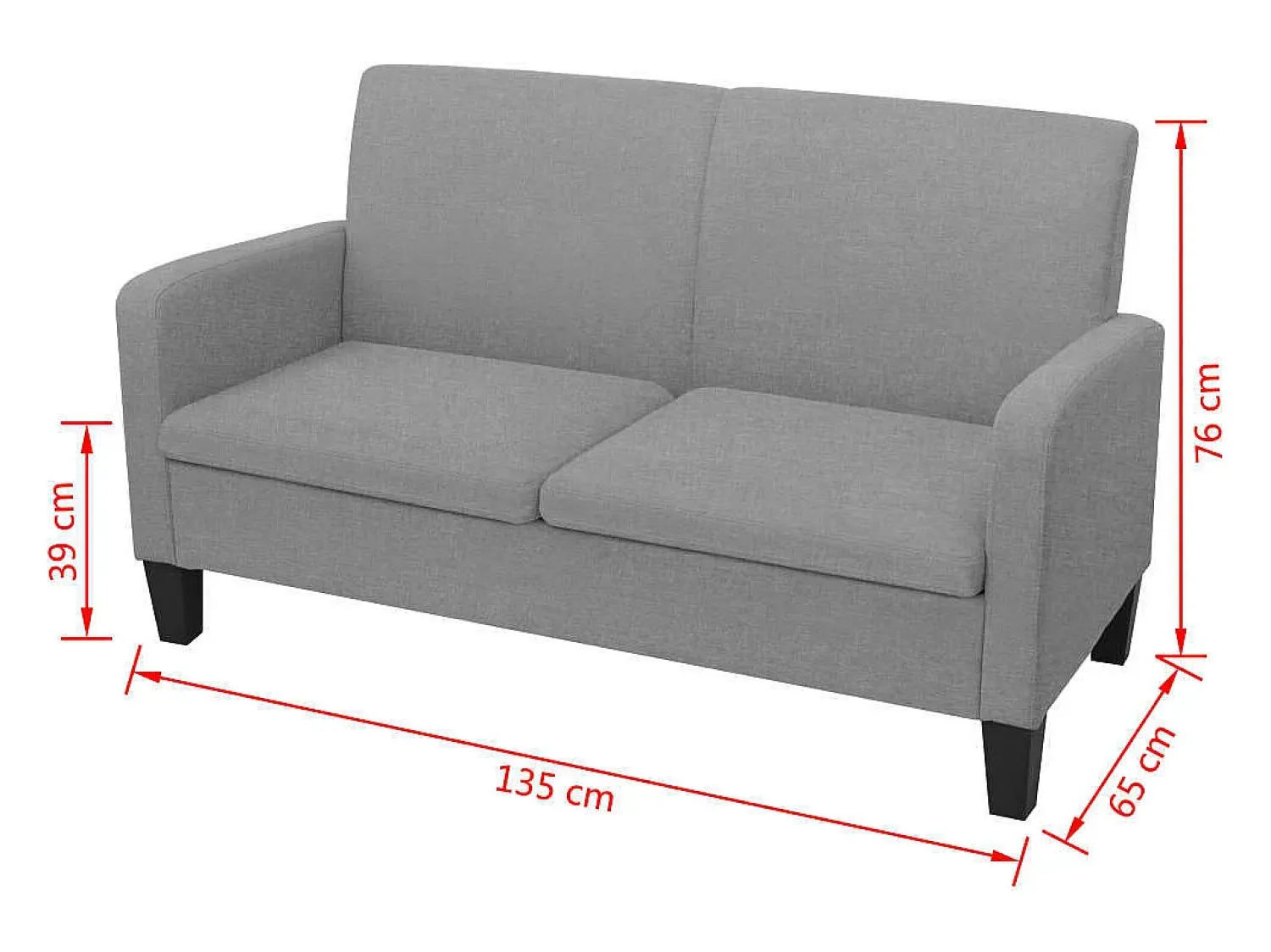 Sofá|Helloshop26 Sofá de 2 lugares para sala de estar casa uso interno 135 x 65 x 76 cm cinza claro 02_0019435 Cinzento