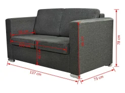 Helloshop26 Sofá de 2 lugares para sala de estar decoração de interiores tecido cinza escuro 02_0020062 Cinzento