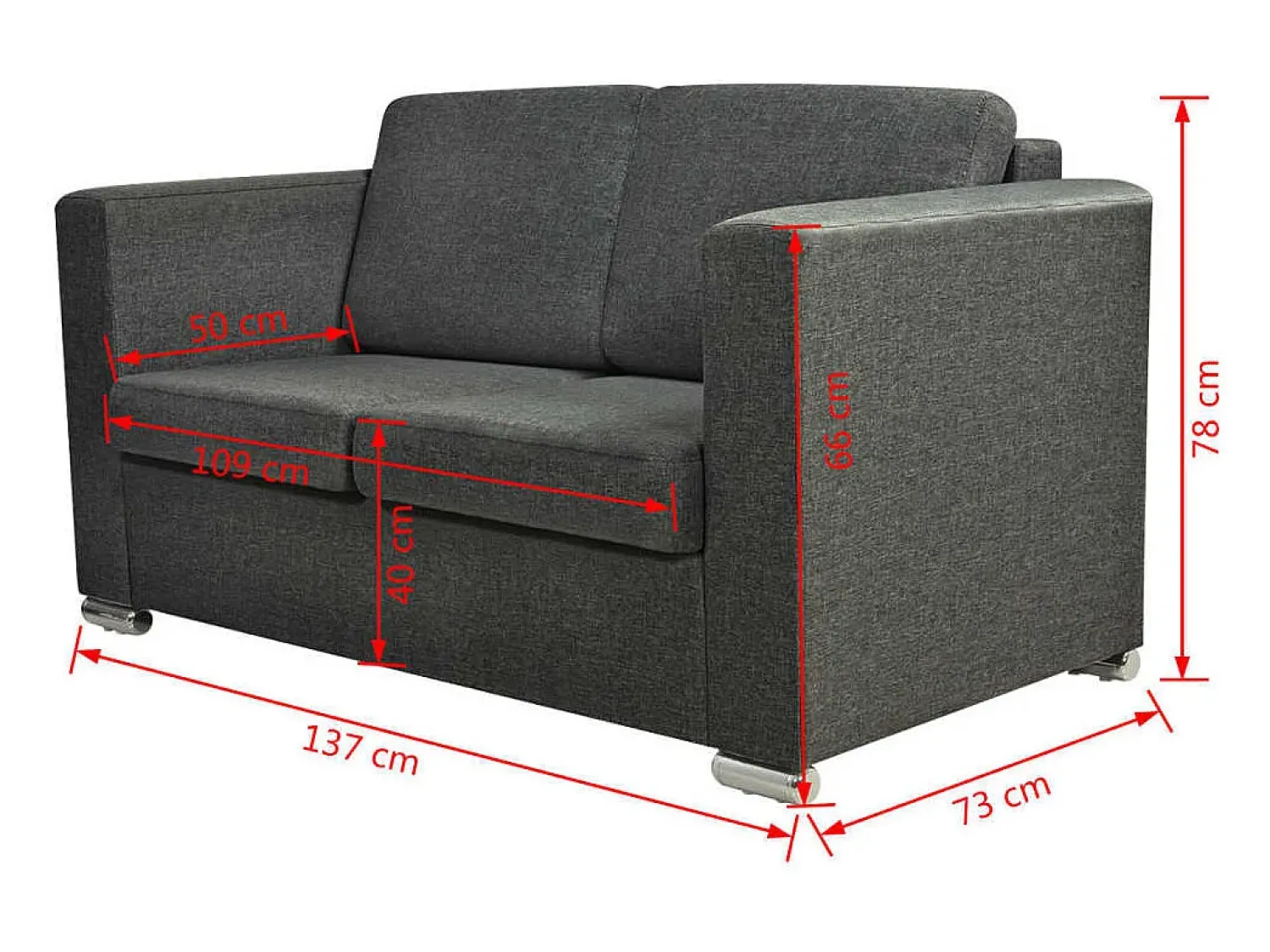 Helloshop26 Sofá de 2 lugares para sala de estar decoração de interiores tecido cinza escuro 02_0020062 Cinzento